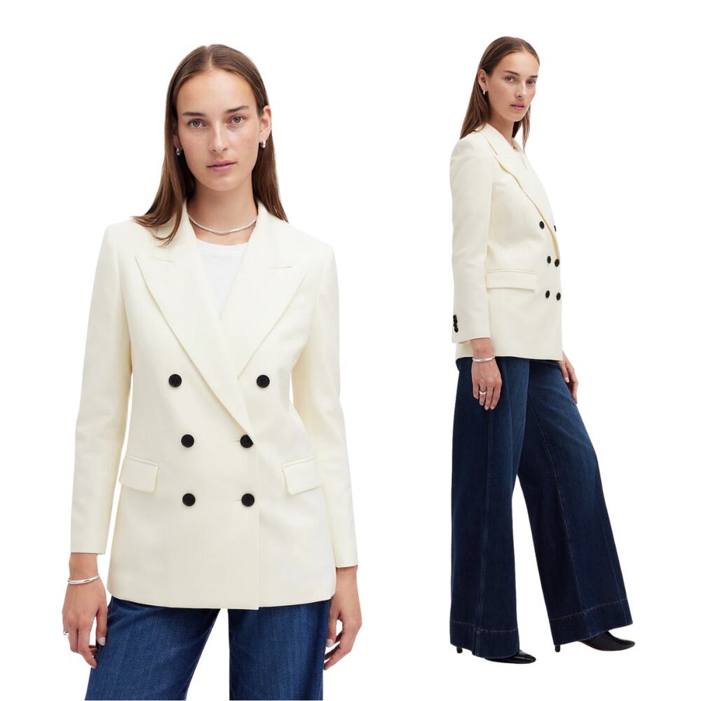 Madewell NWT Tuxedo Blazer Winter White L Double Breasted Ivory Office Timeless